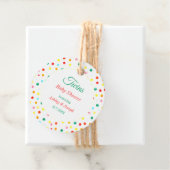 Babydusche Twins farbenfrohe gelbe rote Punkte Geschenkanhänger (Beispiel)