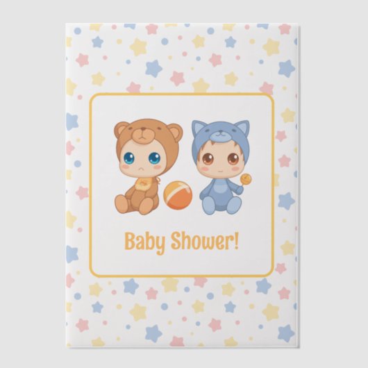 Babydusche Twins Katzenbärenbeilage Pergament Einladungen (Vorderseite)