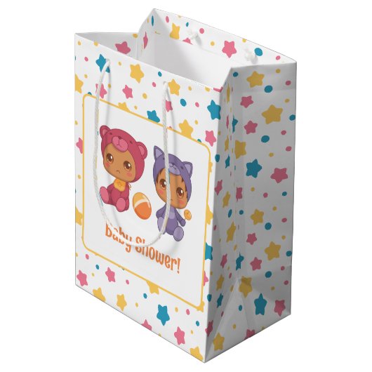 Babydusche Twins Katzenbärenstars dunkel Mittlere Geschenktüte (Rückseite Schrägansicht)