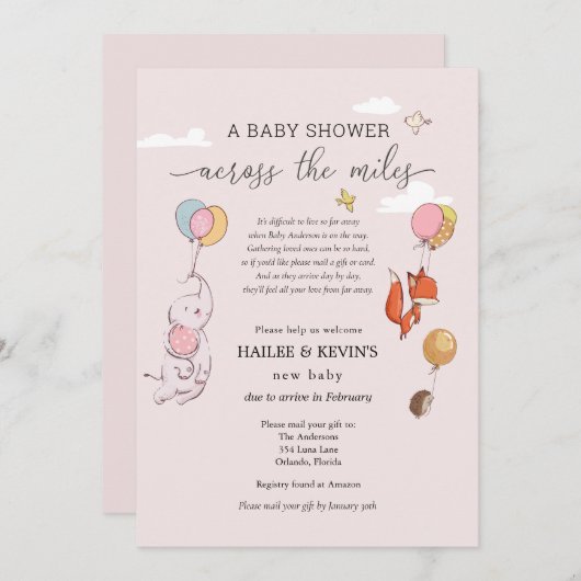 Babydusche über die Meilen Einladung (Vorne/Hinten)