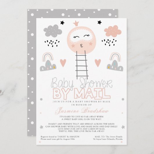 Babydusche über lange Entfernung zum Mond Einladung (Vorne/Hinten)