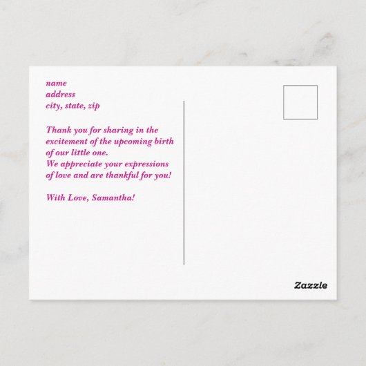 Babydusche Ultrasound Girl Pink Vielen Dank. Postkarte (Rückseite)