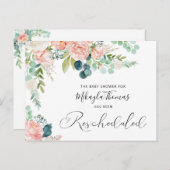 Babydusche Umgekehrt Blush Pink Floral Ankündigungspostkarte (Vorne/Hinten)