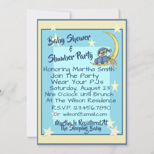 Babydusche und Party mit Sattelaufsatz, Stars und Einladung (Vorderseite)