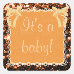 Babydusche Unisex orange Glitzern Quadratischer Aufkleber