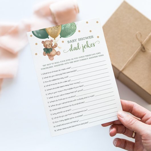 Babydusche Vater Jokes Game Green Teddy Bear Card Einladung