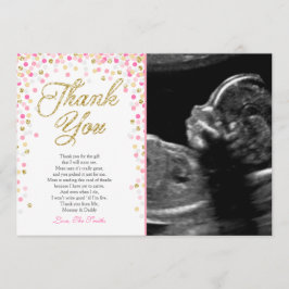 Babydusche Vielen Dank Card Confetti Gold rosa Gir Dankeskarte