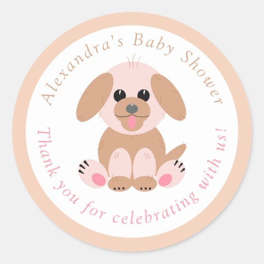 Babydusche Vielen Dank Personalisiert Puppy Neutra Runder Aufkleber (Vorderseite)