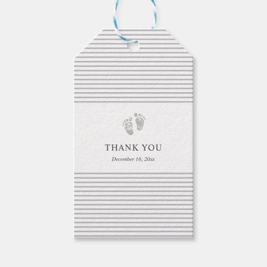 Babydusche Vielen Dank Tag | Grauer Fußabdruck Geschenkanhänger (Vorderseite)