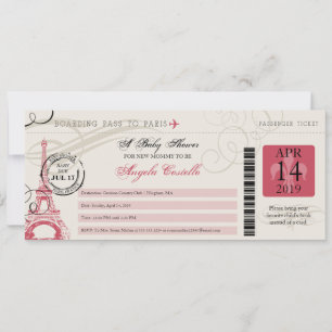 Babydusche Vintag Paris Boarding Pass Einladung