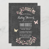 Babydusche Vintage Halbpension Schmetterling & Blu Einladung (Vorne/Hinten)