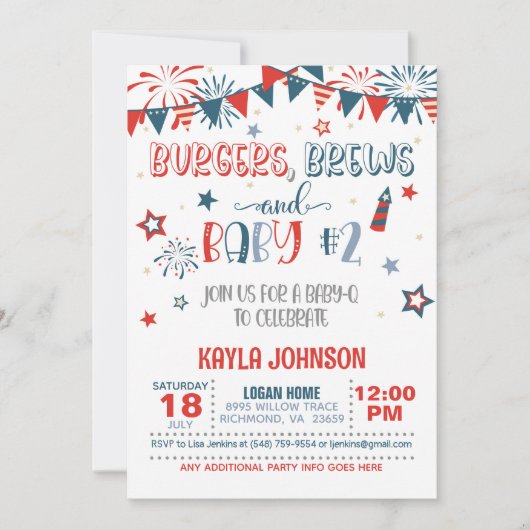 Babydusche vom 4. Juli - Baby 2 Einladung (Vorderseite)