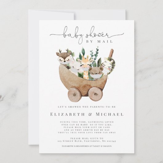 Babydusche von Mail Animals Greenery Boho Einladung (Vorderseite)