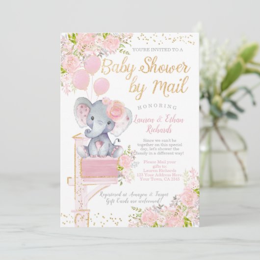 Babydusche von Mail Elephant Einladung (Stehend Vorderseite)