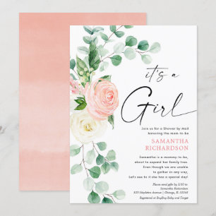 Babydusche von Mail Feder Blumengrün pinkfarben Einladung