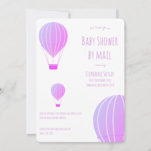 Babydusche von Mail Lila Heißluftballon Einladung (Vorderseite)