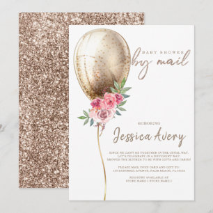 Babydusche von Mail Luxury Beige Balloon Glitzer Einladung