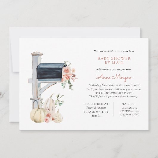 Babydusche von Mail Pink Floral Pumpkin in Mailbox Einladung (Vorderseite)