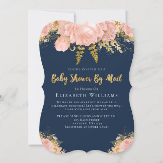 Babydusche von Mail Pink Navy Blue Floral Einladung