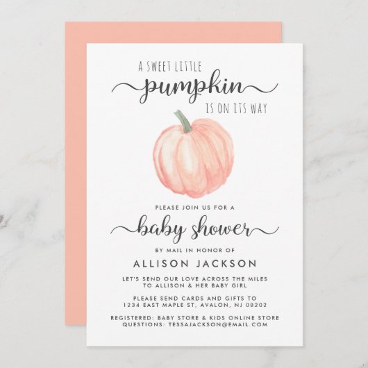 Babydusche von Mail Pumpkin Orange Wasserfarbe Einladung (Vorne/Hinten)