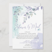 Babydusche von Mail Watercolor Lilac und Aquamarin Einladung (Vorderseite)