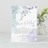 Babydusche von Mail Watercolor Lilac und Aquamarin Einladung (Stehend Vorderseite)