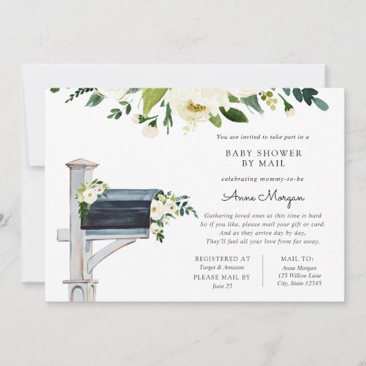 Babydusche von Mail Weiße Blume in Mailbox Einladung (Vorderseite)
