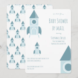 Babydusche von Mail White Blue Rakete Schiff Einladung