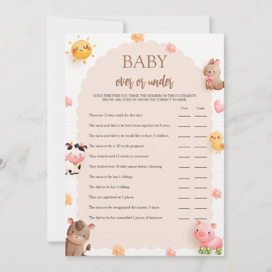 Babydusche von Nutztieren über oder unter der Spie Einladung (Vorderseite)