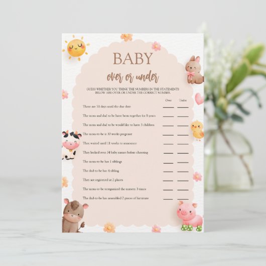 Babydusche von Nutztieren über oder unter der Spie Einladung (Stehend Vorderseite)