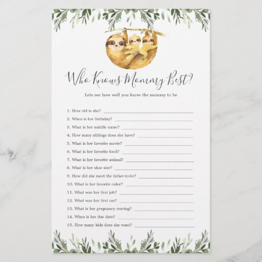 Babydusche von Sloth Animals, die Mama am besten k (Vorderseite)