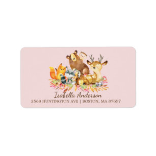 Babydusche von Woodland Animals Girls - Adressetik Adressaufkleber