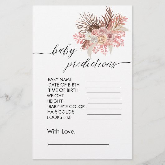 Babydusche Vorhersage Boho Dusty Rose Floral (Vorderseite)