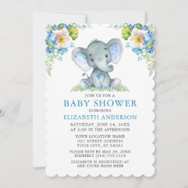Babydusche Wasserfarbe Blau Blütenlephant Einladung