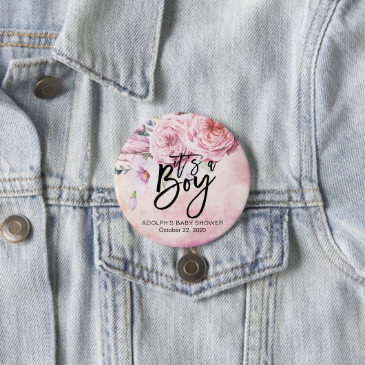 Babydusche Wasserfarbe Bohemische Blume und Federn Button (Beispiel)