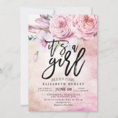 Babydusche Wasserfarbe Bohemische Blume und Federn Einladung (Vorderseite)