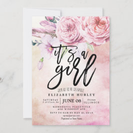 Babydusche Wasserfarbe Bohemische Blume und Federn Einladung