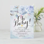 Babydusche Wasserfarbe Bohemische Blume und Federn Einladung (Stehend Vorderseite)