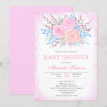 Babydusche Wasserfarbe Bouquet Pink Roses Girl