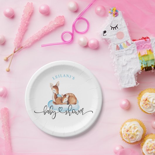 Babydusche Wasserfarbe Deer Blue Cloud Pappteller (Party)