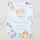 Babydusche Wasserfarbe Einladung (Vorne/Hinten)