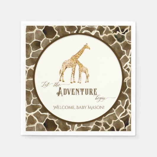 Babydusche Wasserfarbe Giraffe Mama und Baby Serviette (Vorderseite)