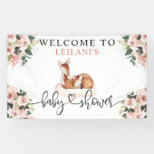 Babydusche Wasserfarbe Hirsche Rosa Blumengrün Wil Banner (Horizontal)