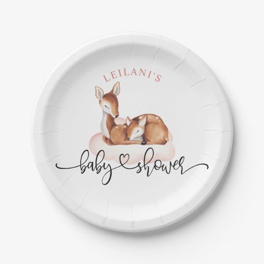 Babydusche Wasserfarbe Hirsche rosa Wolke Pappteller (Vorderseite)