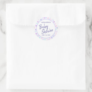 Babydusche Wasserfarbe Lila Gastgeschenk Aufkleber