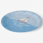 Babydusche Wasserfarbe Niedlich Whimsical Sailboat Pappteller (Schrägansicht)