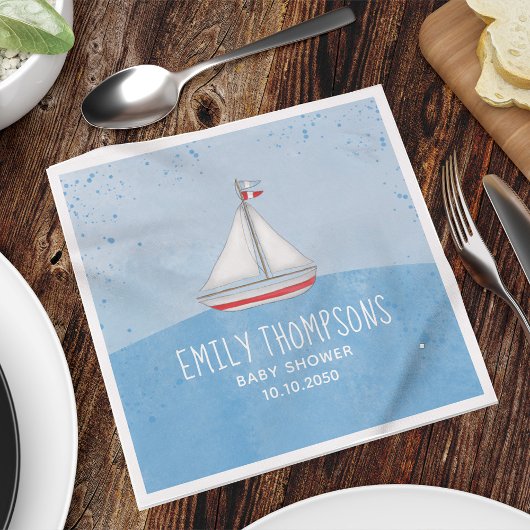 Babydusche Wasserfarbe Niedlich Whimsical Sailboat Serviette