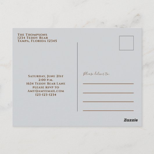 Babydusche Wasserfarbe Rustikal gefüllt Tier blau Postkarte (Rückseite)