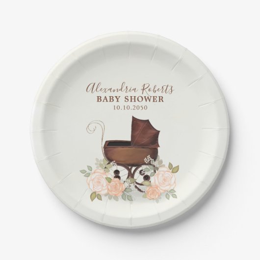 Babydusche Wasserfarbe Rustikale Vegetation Pappteller (Vorderseite)