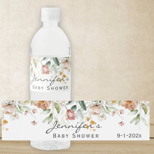 Babydusche Wasserfarbe Stillleben Blumentropfen Wasserflaschenetikett